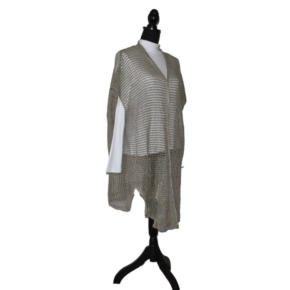 A5 NEW EILEEN FISHER Open Stitch Longline Organic Linen Cardigan Size S/M P/M - Picture 4 of 7
